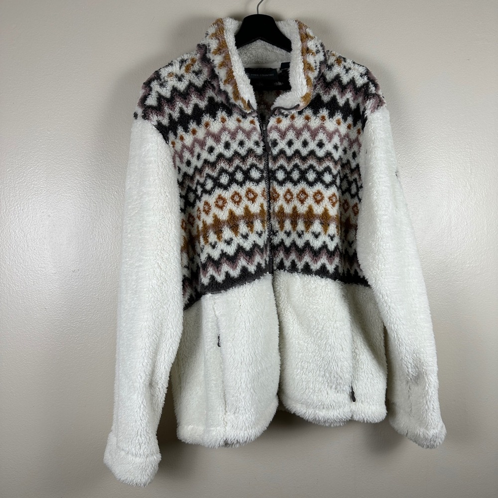 Free Country Women's XXL Butter Pile Jacket Mocha White Geometric Soft Boho NEW